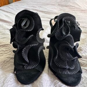 Ruffled peep toe heels, size 8
